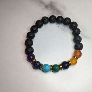 Handcrafted lava stone and colorful glass bracelet